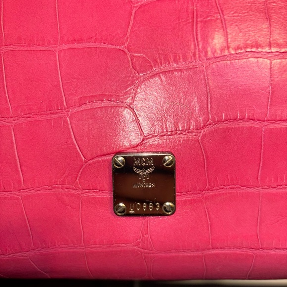 MCM Pink Crocodile Embossed Women's Satchel - Picture 5 of 9